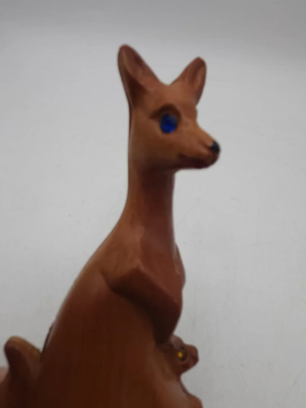 MCM Faux Carved Wood Gem Eyes Kangaroo With Joey 5 1/4” Retro Mod Figurine